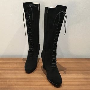 Eugenia Kim Mid-Calf Lace-Up Suede Heeled Boots